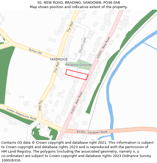 92, NEW ROAD, BRADING, SANDOWN, PO36 0AB: Location map and indicative extent of plot