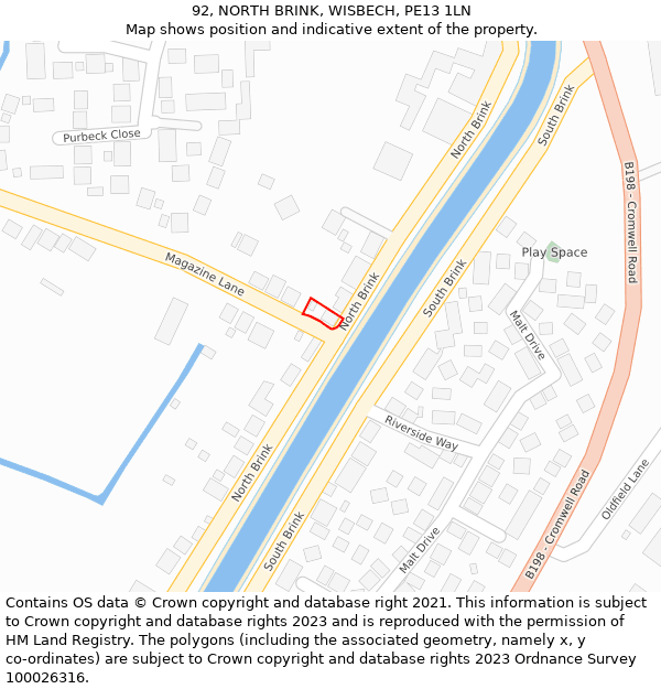 92, NORTH BRINK, WISBECH, PE13 1LN: Location map and indicative extent of plot