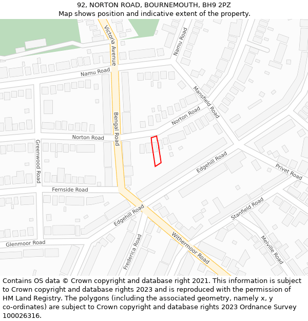 92, NORTON ROAD, BOURNEMOUTH, BH9 2PZ: Location map and indicative extent of plot