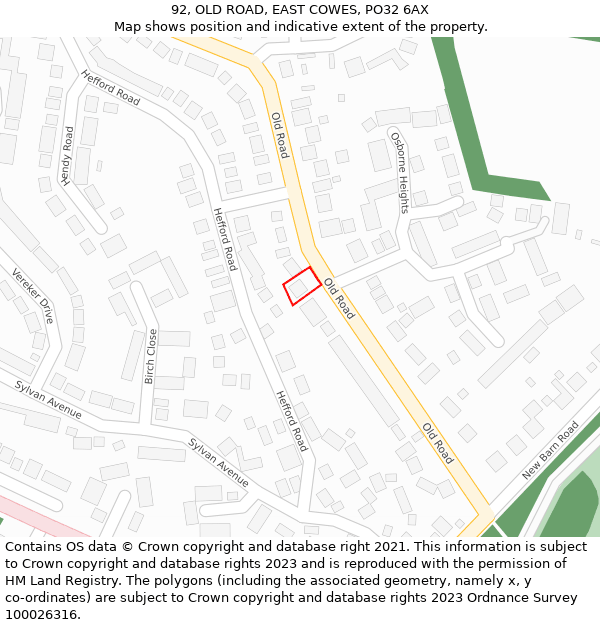 92, OLD ROAD, EAST COWES, PO32 6AX: Location map and indicative extent of plot