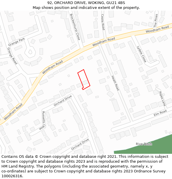 92, ORCHARD DRIVE, WOKING, GU21 4BS: Location map and indicative extent of plot