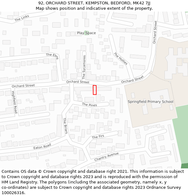 92, ORCHARD STREET, KEMPSTON, BEDFORD, MK42 7JJ: Location map and indicative extent of plot