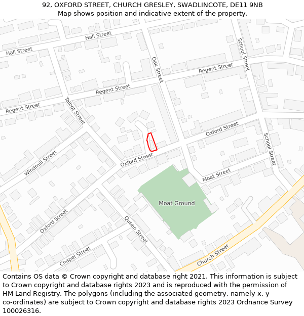 92, OXFORD STREET, CHURCH GRESLEY, SWADLINCOTE, DE11 9NB: Location map and indicative extent of plot