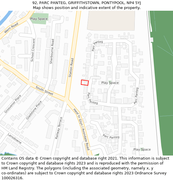 92, PARC PANTEG, GRIFFITHSTOWN, PONTYPOOL, NP4 5YJ: Location map and indicative extent of plot