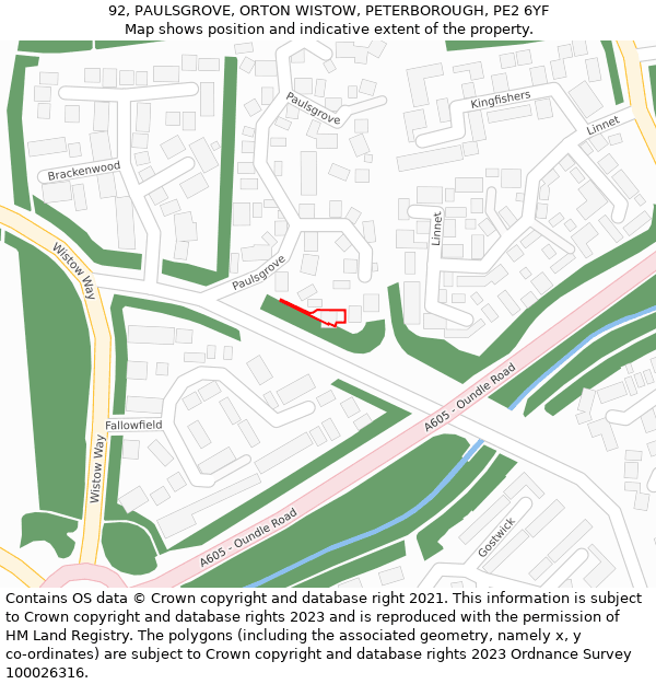 92, PAULSGROVE, ORTON WISTOW, PETERBOROUGH, PE2 6YF: Location map and indicative extent of plot