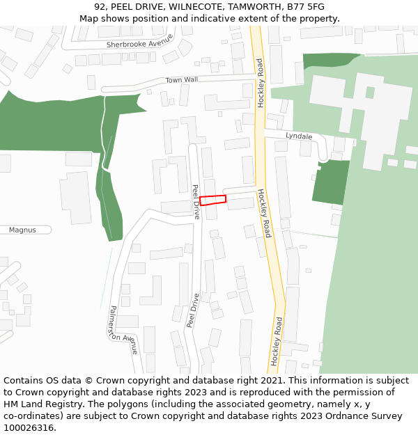 92, PEEL DRIVE, WILNECOTE, TAMWORTH, B77 5FG: Location map and indicative extent of plot