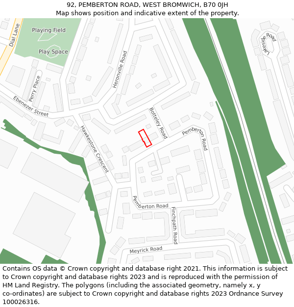 92, PEMBERTON ROAD, WEST BROMWICH, B70 0JH: Location map and indicative extent of plot