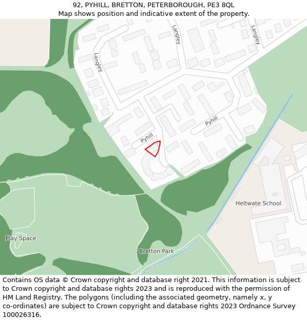 92, PYHILL, BRETTON, PETERBOROUGH, PE3 8QL: Location map and indicative extent of plot