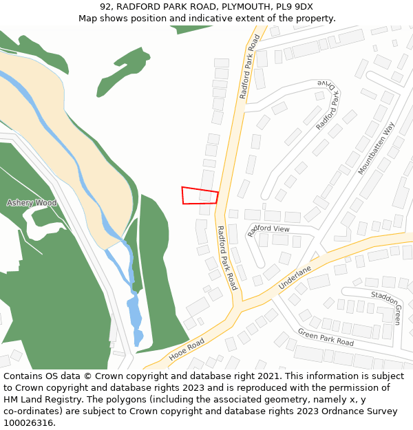 92, RADFORD PARK ROAD, PLYMOUTH, PL9 9DX: Location map and indicative extent of plot