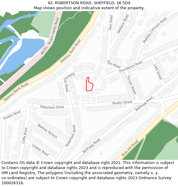 92, ROBERTSON ROAD, SHEFFIELD, S6 5DX: Location map and indicative extent of plot