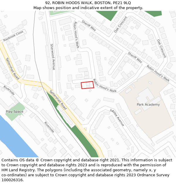 92, ROBIN HOODS WALK, BOSTON, PE21 9LQ: Location map and indicative extent of plot