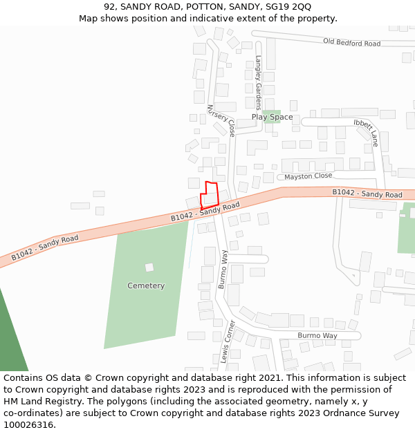 92, SANDY ROAD, POTTON, SANDY, SG19 2QQ: Location map and indicative extent of plot