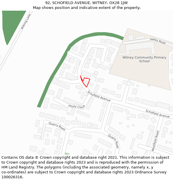 92, SCHOFIELD AVENUE, WITNEY, OX28 1JW: Location map and indicative extent of plot