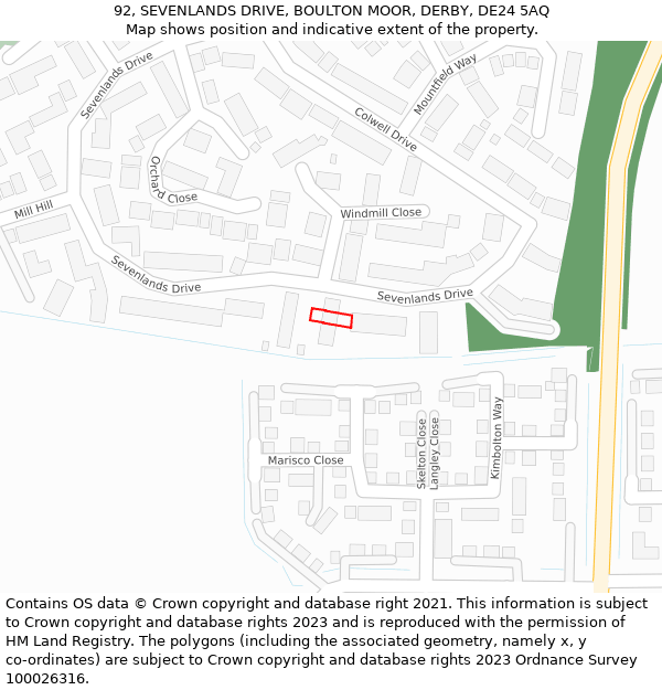 92, SEVENLANDS DRIVE, BOULTON MOOR, DERBY, DE24 5AQ: Location map and indicative extent of plot