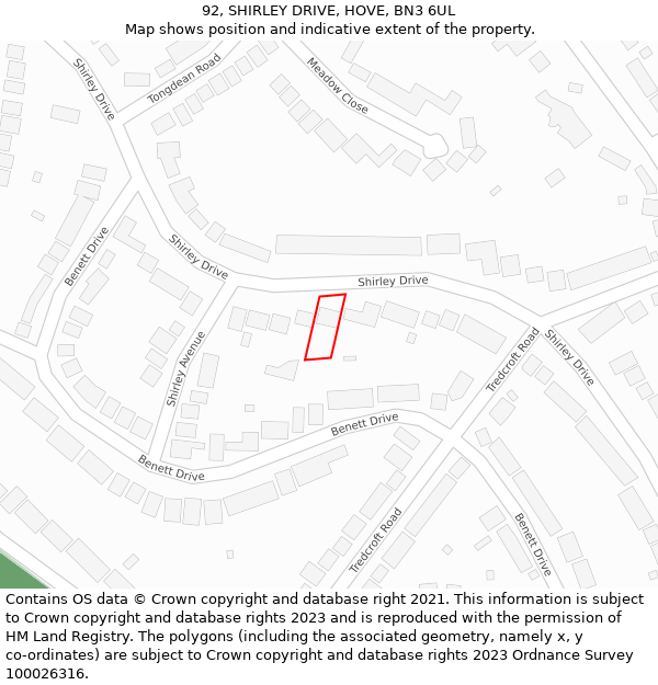 92, SHIRLEY DRIVE, HOVE, BN3 6UL: Location map and indicative extent of plot