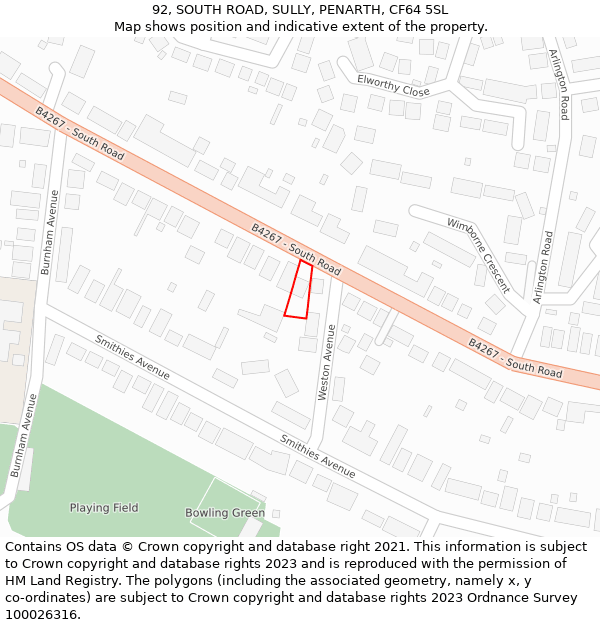 92, SOUTH ROAD, SULLY, PENARTH, CF64 5SL: Location map and indicative extent of plot