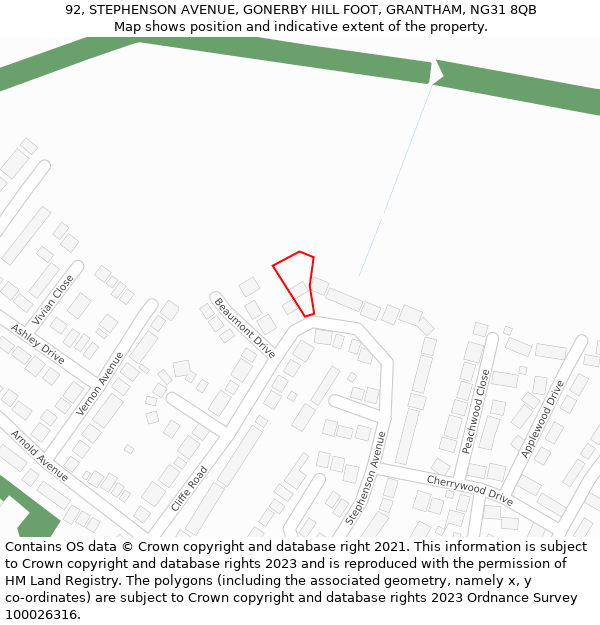 92, STEPHENSON AVENUE, GONERBY HILL FOOT, GRANTHAM, NG31 8QB: Location map and indicative extent of plot