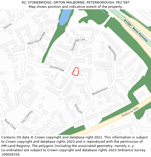 92, STONEBRIDGE, ORTON MALBORNE, PETERBOROUGH, PE2 5NT: Location map and indicative extent of plot