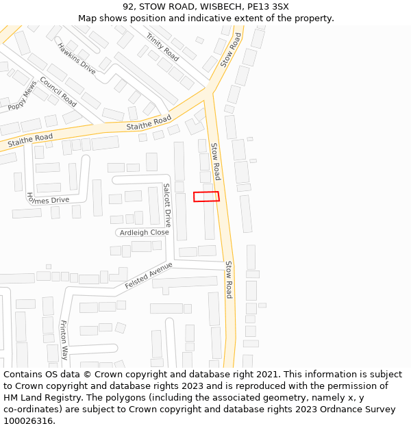 92, STOW ROAD, WISBECH, PE13 3SX: Location map and indicative extent of plot