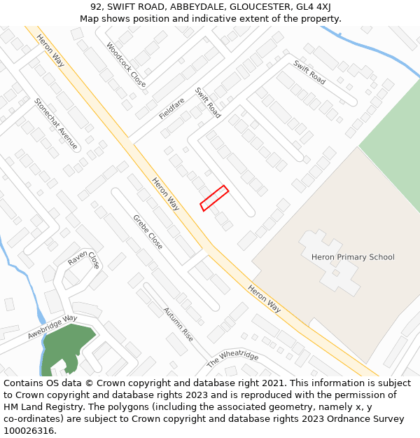 92, SWIFT ROAD, ABBEYDALE, GLOUCESTER, GL4 4XJ: Location map and indicative extent of plot