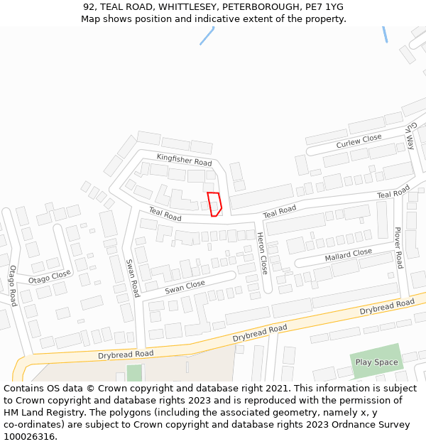 92, TEAL ROAD, WHITTLESEY, PETERBOROUGH, PE7 1YG: Location map and indicative extent of plot