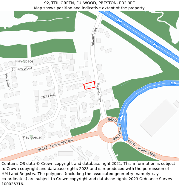 92, TEIL GREEN, FULWOOD, PRESTON, PR2 9PE: Location map and indicative extent of plot