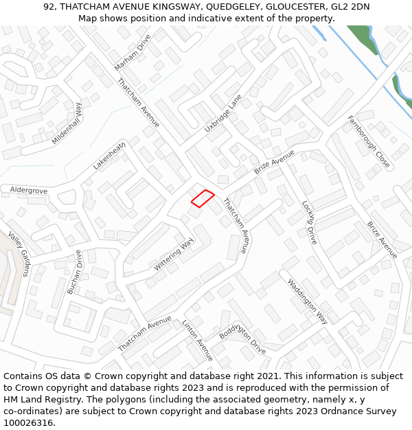 92, THATCHAM AVENUE KINGSWAY, QUEDGELEY, GLOUCESTER, GL2 2DN: Location map and indicative extent of plot