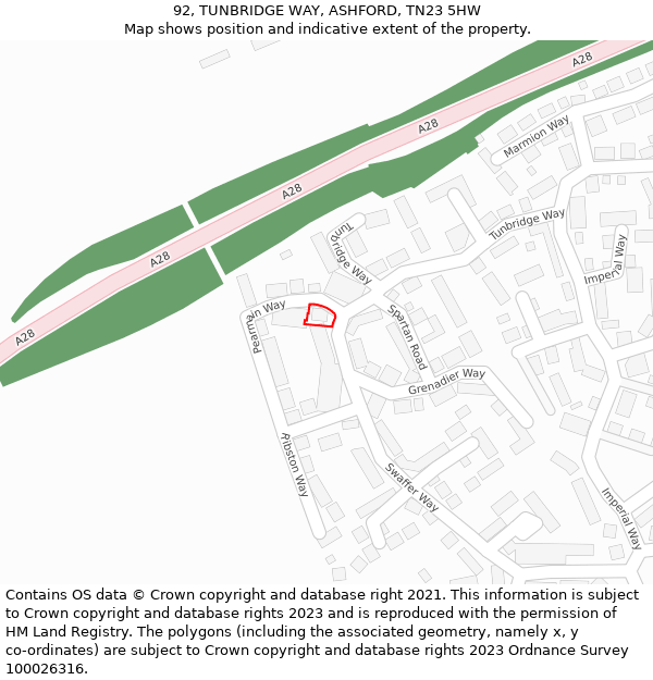 92, TUNBRIDGE WAY, ASHFORD, TN23 5HW: Location map and indicative extent of plot