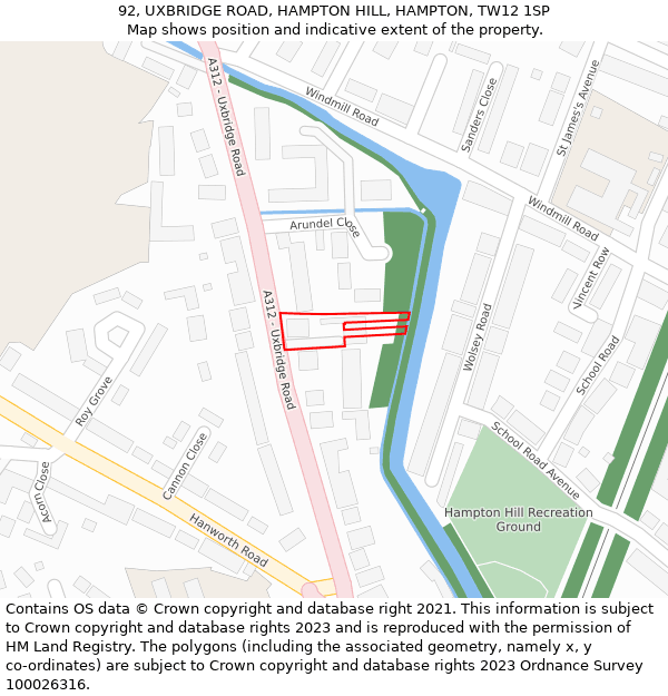 92, UXBRIDGE ROAD, HAMPTON HILL, HAMPTON, TW12 1SP: Location map and indicative extent of plot