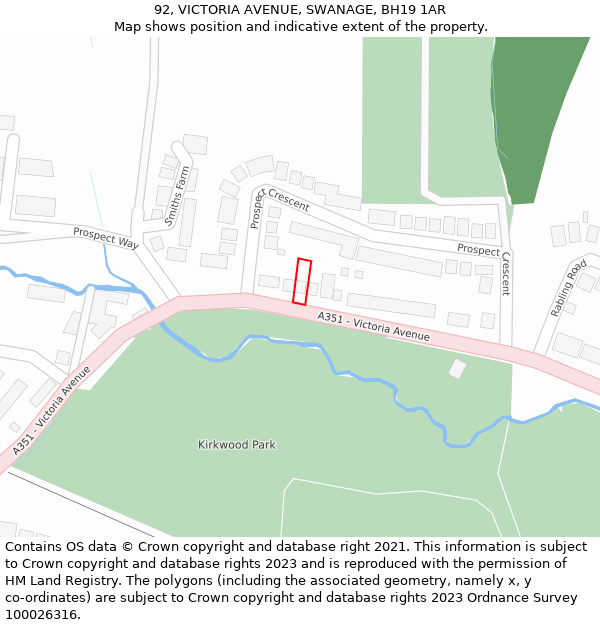 92, VICTORIA AVENUE, SWANAGE, BH19 1AR: Location map and indicative extent of plot