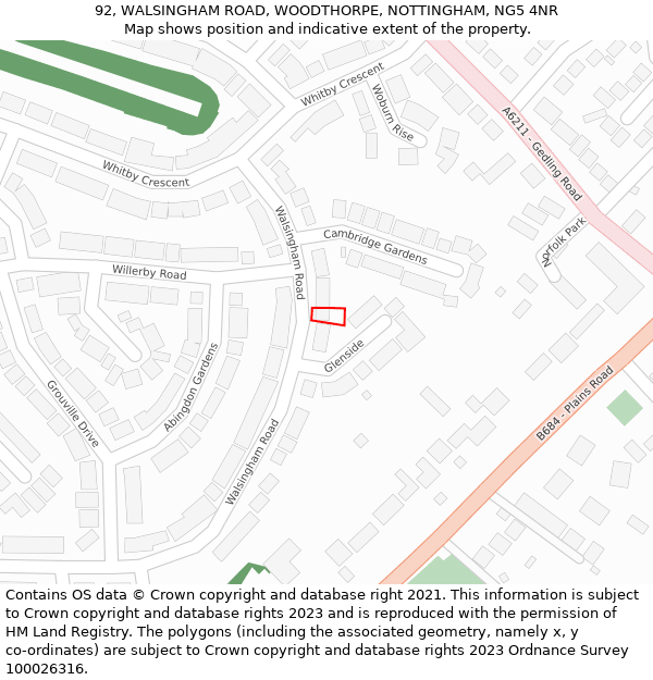 92, WALSINGHAM ROAD, WOODTHORPE, NOTTINGHAM, NG5 4NR: Location map and indicative extent of plot