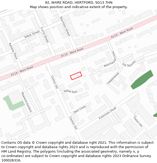 92, WARE ROAD, HERTFORD, SG13 7HN: Location map and indicative extent of plot