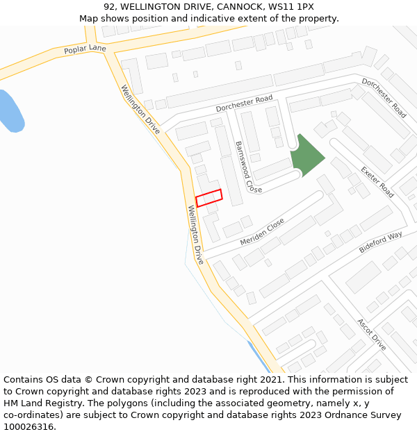 92, WELLINGTON DRIVE, CANNOCK, WS11 1PX: Location map and indicative extent of plot