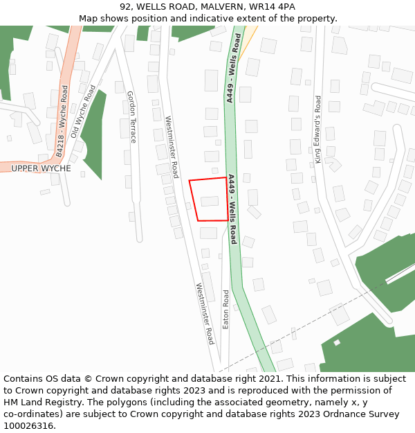 92, WELLS ROAD, MALVERN, WR14 4PA: Location map and indicative extent of plot