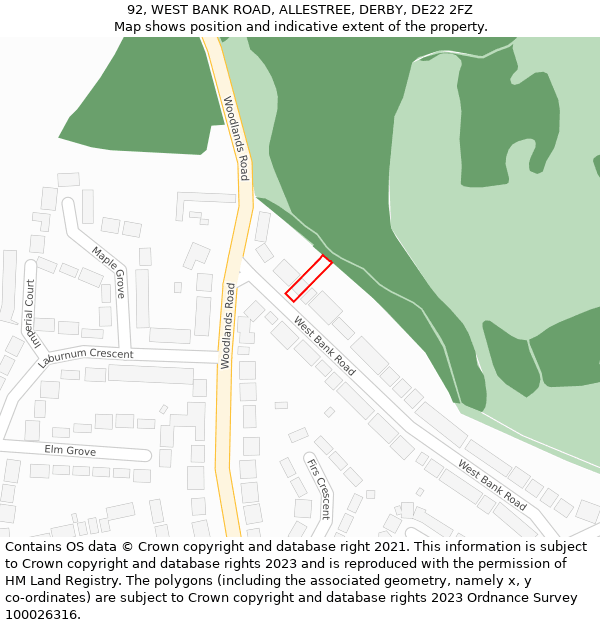 92, WEST BANK ROAD, ALLESTREE, DERBY, DE22 2FZ: Location map and indicative extent of plot