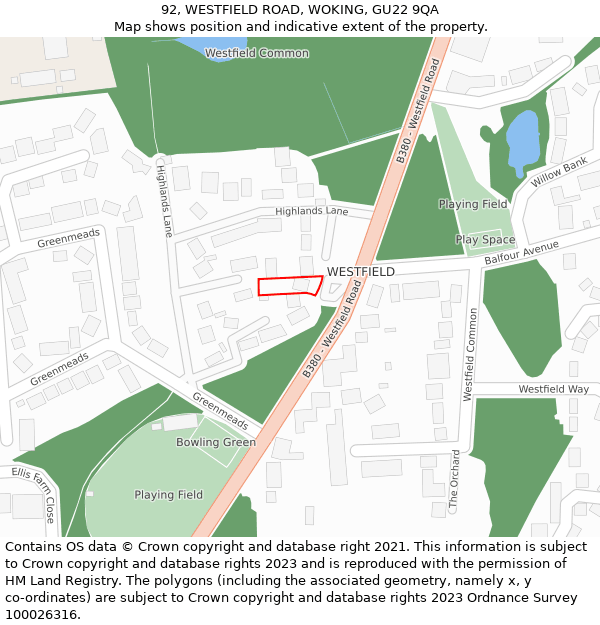 92, WESTFIELD ROAD, WOKING, GU22 9QA: Location map and indicative extent of plot