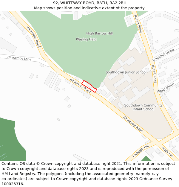 92, WHITEWAY ROAD, BATH, BA2 2RH: Location map and indicative extent of plot