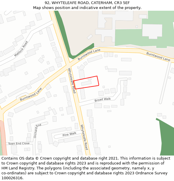 92, WHYTELEAFE ROAD, CATERHAM, CR3 5EF: Location map and indicative extent of plot