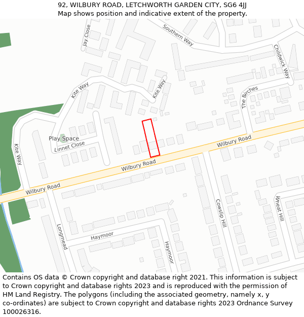 92, WILBURY ROAD, LETCHWORTH GARDEN CITY, SG6 4JJ: Location map and indicative extent of plot