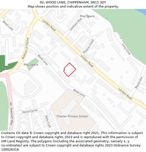 92, WOOD LANE, CHIPPENHAM, SN15 3DY: Location map and indicative extent of plot
