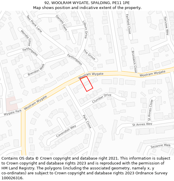 92, WOOLRAM WYGATE, SPALDING, PE11 1PE: Location map and indicative extent of plot