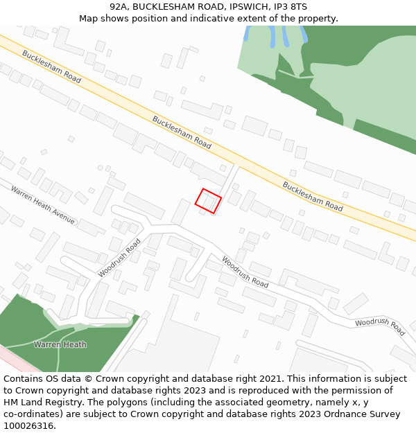 92A, BUCKLESHAM ROAD, IPSWICH, IP3 8TS: Location map and indicative extent of plot