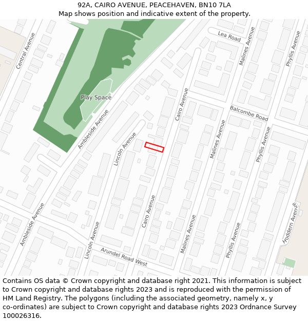 92A, CAIRO AVENUE, PEACEHAVEN, BN10 7LA: Location map and indicative extent of plot