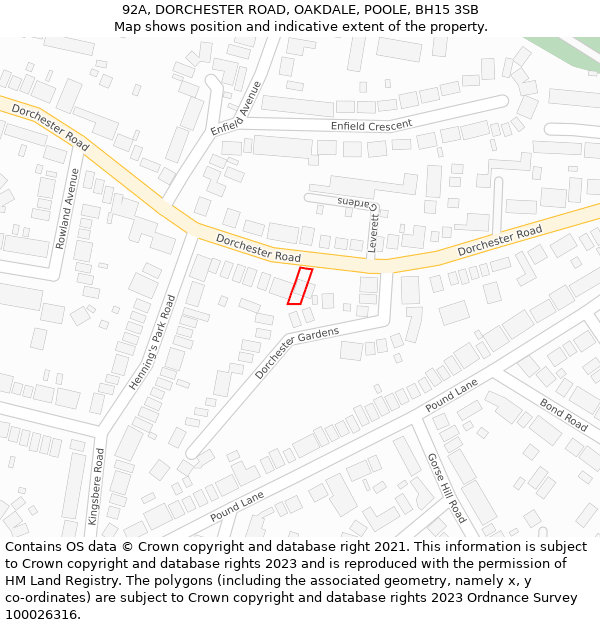 92A, DORCHESTER ROAD, OAKDALE, POOLE, BH15 3SB: Location map and indicative extent of plot