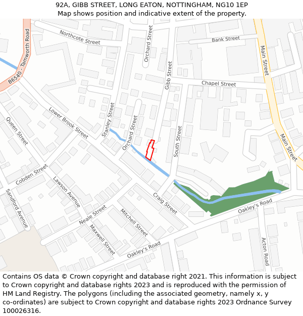 92A, GIBB STREET, LONG EATON, NOTTINGHAM, NG10 1EP: Location map and indicative extent of plot