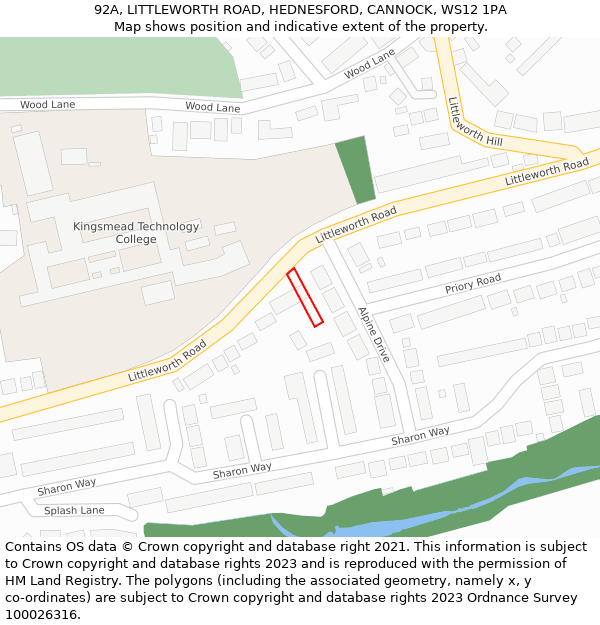 92A, LITTLEWORTH ROAD, HEDNESFORD, CANNOCK, WS12 1PA: Location map and indicative extent of plot