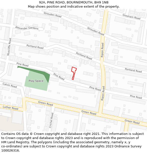 92A, PINE ROAD, BOURNEMOUTH, BH9 1NB: Location map and indicative extent of plot