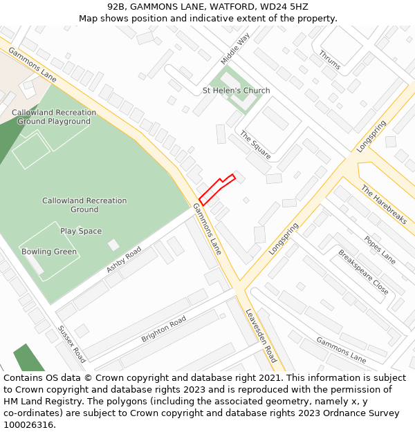 92B, GAMMONS LANE, WATFORD, WD24 5HZ: Location map and indicative extent of plot