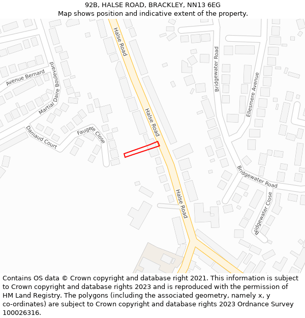92B, HALSE ROAD, BRACKLEY, NN13 6EG: Location map and indicative extent of plot