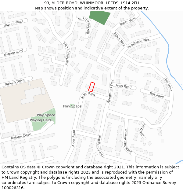 93, ALDER ROAD, WHINMOOR, LEEDS, LS14 2FH: Location map and indicative extent of plot